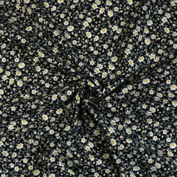 Daisy 100% Cotton Lawn Fabric Black 150cm