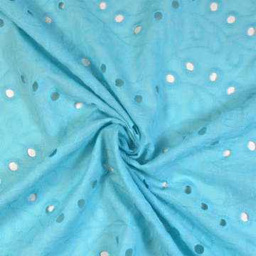 Large Floral Cotton Embroidered Eyelet Fabric Aqua 150cm