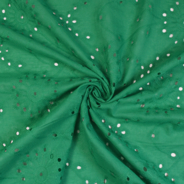 Large Floral Cotton Embroidered Eyelet Fabric Green 150cm
