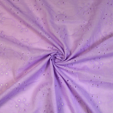 Large Floral Cotton Embroidered Eyelet Fabric Lilac 150cm