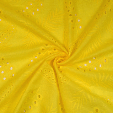 Large Floral Cotton Embroidered Eyelet Fabric Sunshine Yellow 150cm