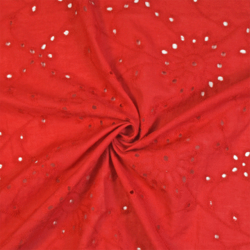 Large Floral Cotton Embroidered Eyelet Fabric Red 150cm