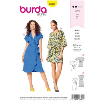 Burda Sewing Pattern 6207 - Misses Wrap Dress with Tie Bands 8-18 6207 AB 8-18