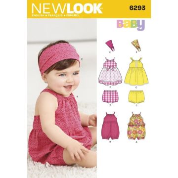 New Look Sewing Pattern Babies' Romper, Dress, Panties and Headband 6293A NB-S-M-L
