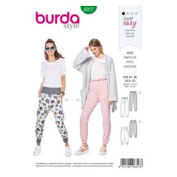 Burda Sewing Pattern 6317 - Misses Jogging Pull On Pant 8-20 X06317BURDA 8-20