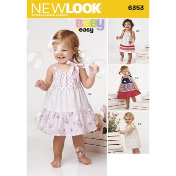 New Look Sewing Pattern Babies' Dresses and Panties 6353A NB-S-M-L