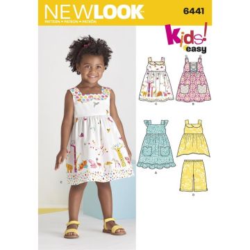 New Look Sewing Pattern 6441 (A) - Toddlers' Dresses, Top & Cropped Pants 6441A Age 6months -4