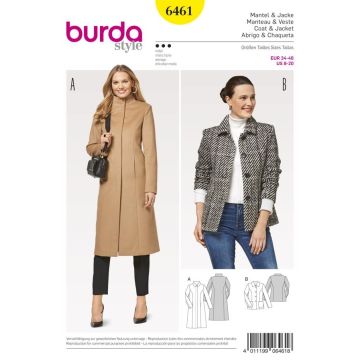 Burda Sewing Pattern 6461 Women's Coat X06461BURDA 8-20