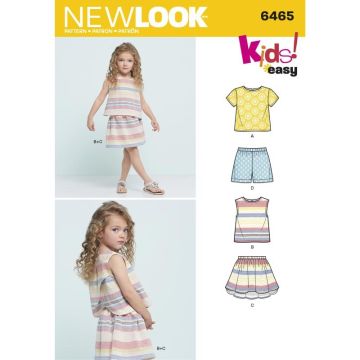 New Look Sewing Pattern 6465 (A) - Child's Easy Top, Skirt & Shorts 6465A Age 3-8