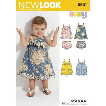 New Look Sewing Pattern 6501 (A) - Babies' Dress & Romper NB-L 6501A NB-S-M-L