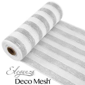 Roll of Eleganza Deco Mesh Stripe White Silver 9.1m