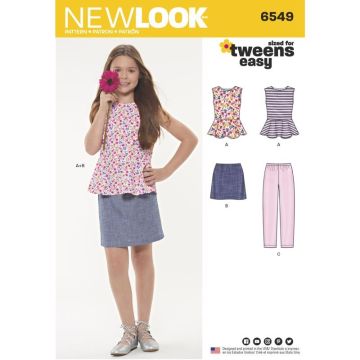 New Look Sewing Pattern 6549 (A) - Girls' Top, Skirt & Pants Age 7-14 6549A Age 7-14
