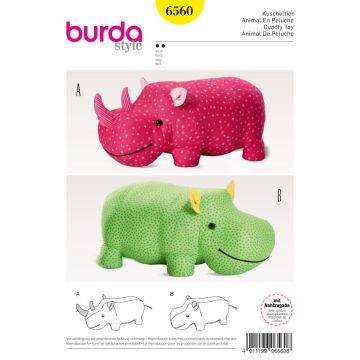 Burda Style Pattern Stuffed Hippo or Rhino X06560BURDA One Size