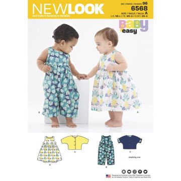 New Look Sewing Pattern 6568 (A) - Babies' Dress, Romper & Jacket. NB-L. 6568A NB-S-M-L