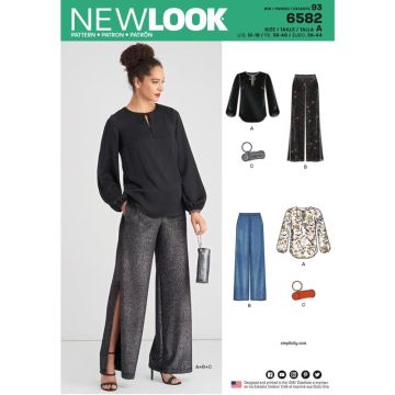 New Look Sewing Pattern 6582 (A) - Misses' Pant, Top & Clutch. 10-18. 6582A 10-18