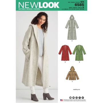 New Look Sewing Pattern 6585 (A) - Misses' Coat with Hood. XS-XL. 6585A XS-XL