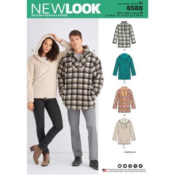 New Look Sewing Pattern 6588 (A) - Unisex Tops. XS-XL. 6588A XS-XL