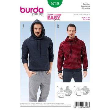 Burda Sewing Pattern 6718 - Men's Pullover Hoodie X06718BURDA 36-46