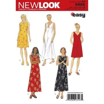 New Look Sewing Pattern 6866 (A) - Misses Dresses S-XL 6866A S-XL