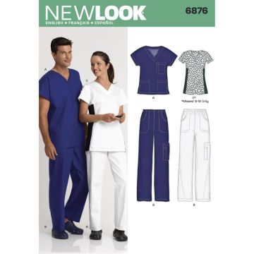 New Look Sewing Pattern 6876 (A) - Miss/Men Scrubs ALL SIZES 6876A ALL SIZES