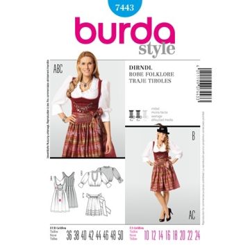 Burda Sewing Pattern 7443 - Dirndl Dress 10-24 X07443BURDA 10-24