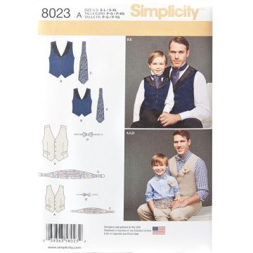 Simplicity Sewing Pattern 8023 (A) - Boys & Mens Vest S-XL 8023.A S-XL