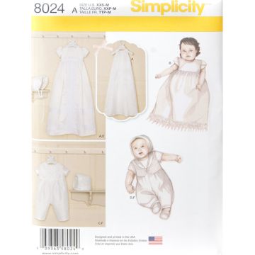 Simplicity Sewing Pattern 8024 (A) - Babies Christening Sets XXS-M 8024.A XXS-M