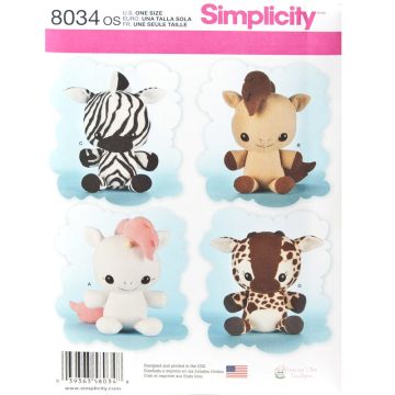 Simplicity Sewing Pattern 8034 (OS) - Fleece Animals One Size 8034.OS 16.5in