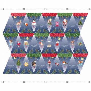 Christmas Woodland Bunting 90cm Cotton Panel Blue Multi 112cm
