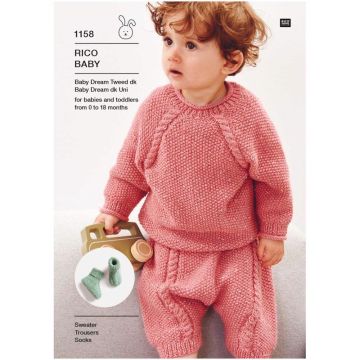 Rico Baby Dream Uni DK Sweater Trouseres Socks Pattern 1158 41-46 to 56-61cm
