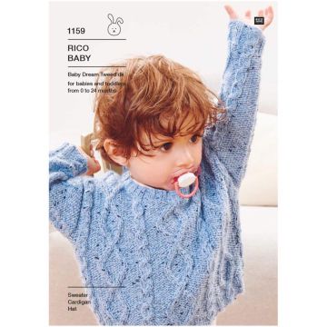 Rico Baby Dream Tweed DK Cardigan Sweater and Hat Pattern 1159 69-72cm