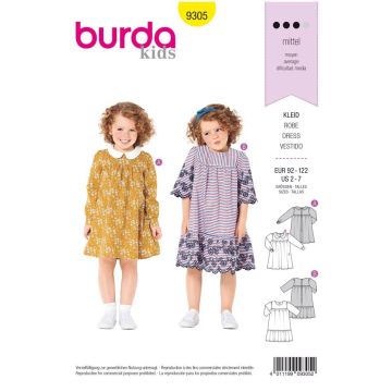 Burda Sewing Pattern 9305 - Childrens Dress with Yoke 92-112cm 9305 AB 92-112cm