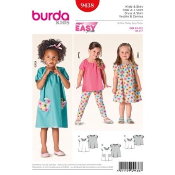 Burda Sewing Pattern 9438 - Toddler Dress and Shirt Age 2-7 X09438BURDA 2-7 (92-122)