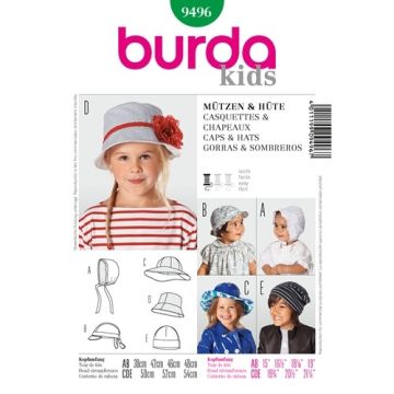 Burda Sewing Pattern 9496 - Caps and Hats Age 15 Months-21 Months X09496BURDA Age 15months-21months