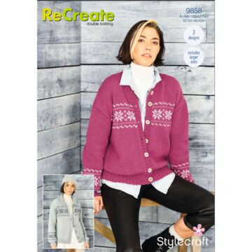 Stylecraft ReCreate DK Ladies Cardigan w.Collar R Neck Pattern Download 9858 