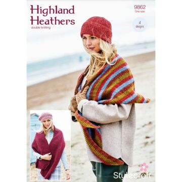 Stylecraft Highland Heathers DK Ladies Shawls and Hats Pattern Download 9862 