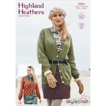 Stylecraft Highland Heathers DK Ladies Cardig Sh Long Pattern Download 9864 