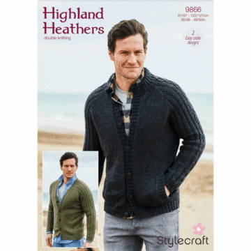 Stylecraft Highland Heathers DK Mens R V Neck Cardigan Pattern Download 9866 