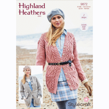 Stylecraft Highland Heathers Aran Ladies Cardigans x 2 Pattern Download 9872 