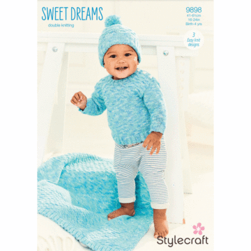Stylecraft Sweet Dreams DK Sweater Hat Blanket Pattern Download 9898 41-61cm