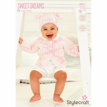 Stylecraft Sweet Dreams DK Cardigan Hat Mitts Pattern Download 9901 36-56cm