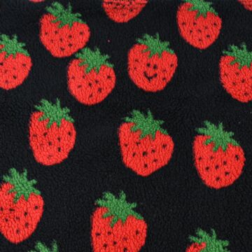 Strawberries Sherpa Knit Fabric 2 Black 150cm