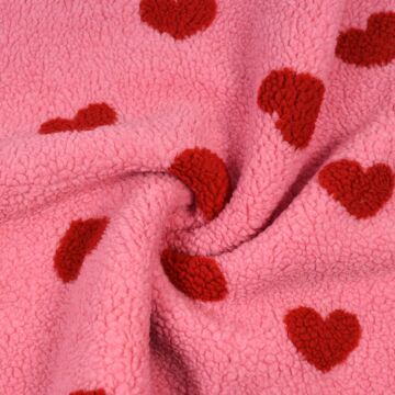 Hearts Sherpa Knit Fabric 1 Pink 150cm