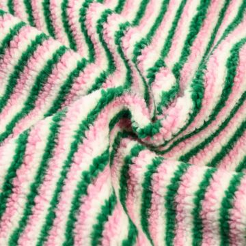 Striped Sherpa Knit Fabric 10 Green 150cm