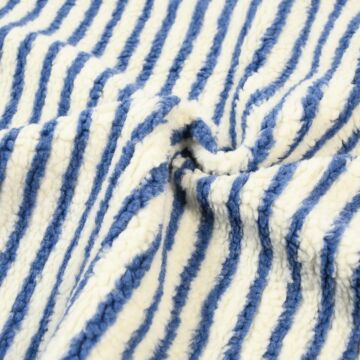 Striped Sherpa Knit Fabric 13 Blue 150cm