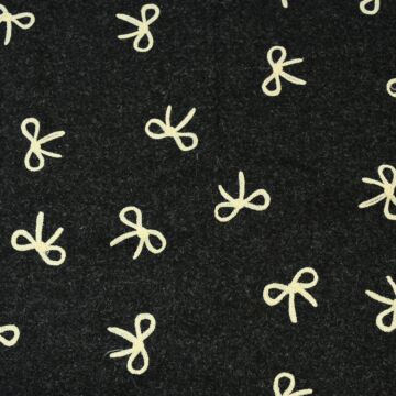Bow Embroidered Wool Fabric 2 Black 148cm