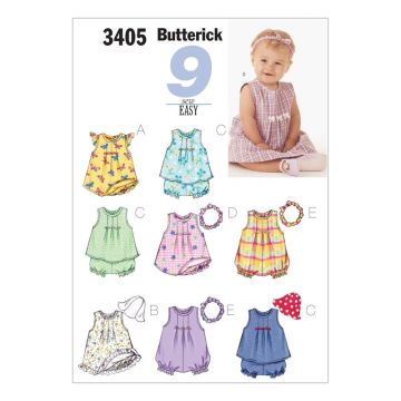 Butterick Sewing Pattern 3405 - Babies Top & Accessories NB-M B3405NB New Born-M