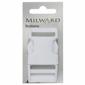 Milward Carded Buttons Plastic Buckle White 25mm Pack of 1