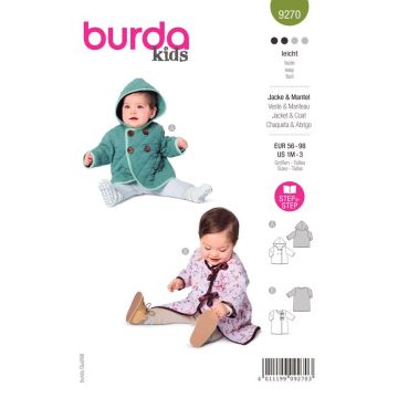 Burda Sewing Pattern 9270 - Babies Hooded Jacket Coat 1m-3m B9270 1m-3m