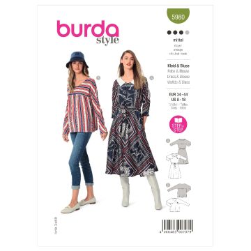 Burda Sewing Pattern 5980 - Misses Dress and Blouse 8-18 5980 8-18